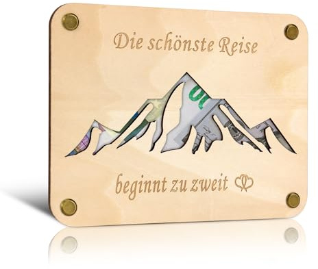 TAKULA Geldgeschenk Hochzeit Holzbox Reisekasse Spardose für Brautpaar | Spruch Die schönste Reise beginnt zu zweit. Robustes Holz. Perfekt für Hochzeiten, Verlobungen und Reisegeschenke.