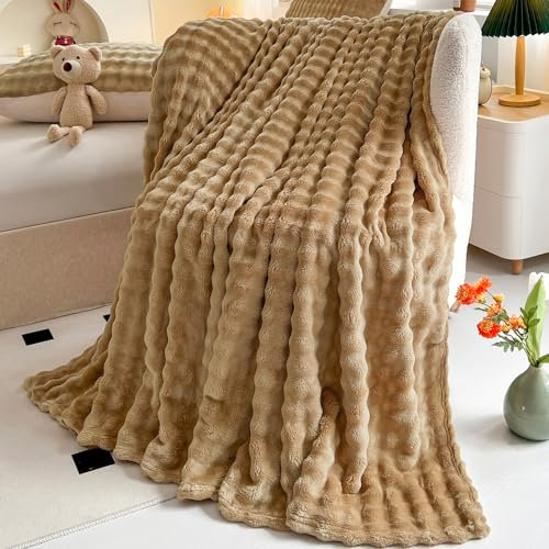 WONGS BEDDING Kuscheldecke Flauschig - Bubble Decke, Wolldecke & Fleecedecke, Sofadecke, Tagesdecke, Decken Weiche Warme für Zimmer Deko, Wohn- & Kuscheldecken, Tagesdecke, Braun, 150x200 cm