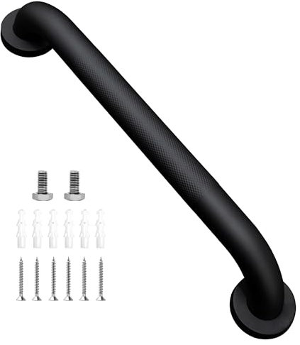 HAIMAYEE Maniglione Bagno Acciaio inossidabile 304 con Superficie Zigrinata,Maniglioni Antiscivolo per Anziani,Maniglia per Doccia per Vasca,WC,Cucina,Disabili Corrimano per Scale Nero Opaco 40cm
