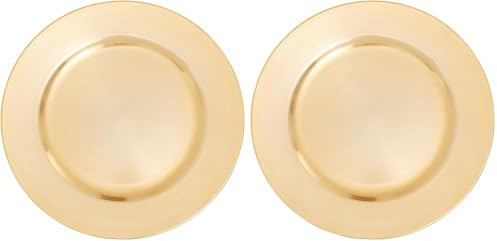 Premier Housewares Gold Charger Plates | Minimalistic Strong Plastic Plates for Dinnerware Set | Durable Dinner Plates with Gold Finish | Premium Table Decoration Plate for Events (Pack of 2)