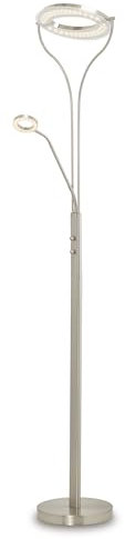 KHG LED-Deckenfluter 2-flammig Chrom dimmbar Metallgestell Schwenkarm drehbarer Acryllampenschirm runder Leuchtenfuß Drehdimmer 3000 K 1560 lm 22,5 W 230 V