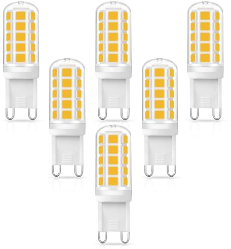 Flaspar G9 LED Bulbs 3W, 6 Pack Warm White 40W G9 Halogen Capsule Bulbs Equivalent, Energy Saving Light Bulb for Chandelier, Ceiling Lights, Crystal Lamp