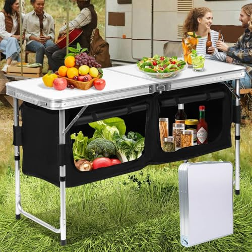 Hebitod campingkök campingskåp, hopfällbart resekök utomhus camping kök köksskåp för camping, grillning, picknick, med justerbara fötter