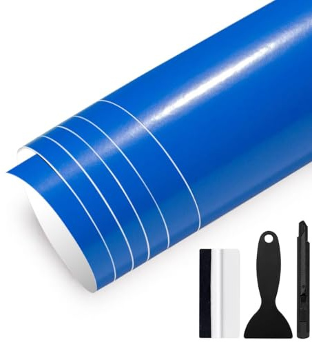 GRTHTATI 30cm x 150cm Pellicola Adhesiva per Auto Pellicola Wrapping Pellicola Protettiva per Auto, Moto, Bici (Blu Scuro Lucido, 30cm x 150cm)