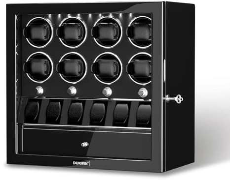 DUKWIN Watch Winder for 8 Automatic Watches,Lockable, Super Quiet Motor with High-Gloss Piano Lacquer Finish,Built-in Illumination