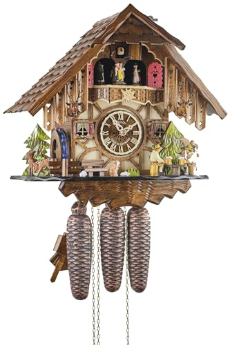 Eble Kuckucksuhr Original Schwarzwälder Kuckuckuhr Echtholz mechanisches 8-Tage Laufwerk Musik NEU VDs Zertifikat Kuckucksuhr 8-Tage Laufwerk mit Musik Schwarzwaldhaus 36cm- 29135