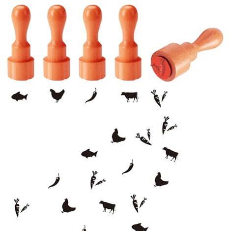 AHANDMAKER 5 Stile Tier Und Gemüsemuster Holzstempel 2/3 Zoll Kleiner Stempel Runder Stempel Für Scrapbooking Kartenherstellung Eierstempel Stempeln