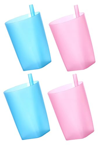 HAPINARY 4pcs Candy Sippy Straw Cups for Boys and Girls Boy Girl Water Cup Unbreakable Leakproof Pink