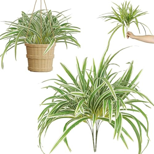 Artificial Spider Plant Large 23.6In Fake Greenery Plants UV Resistant Outside Faux Plants Bushes for Indoor Table Outdoor Planter Decor