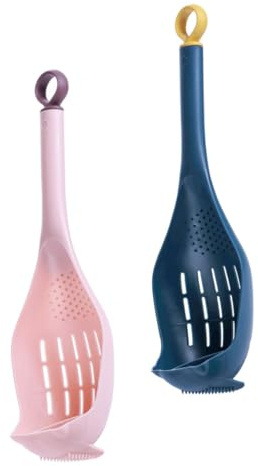 FONDOTIN Espumadera De Cocina Mango Largo 2 Piezas Azul Profundo y Rosa Plástico Resistente Multifuncional Para Pasta Dumplings y Filtrado De Líquidos