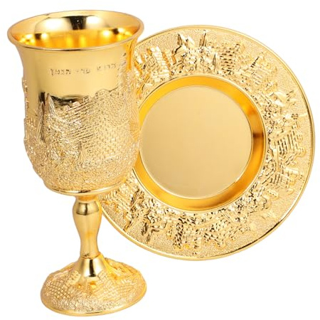 Mipcase de Copa Kiddush Metálica con Platillo Dorado para Shabbos y Pascua Diseño Vintage Resistente y Elegante para Celebraciones Festivas