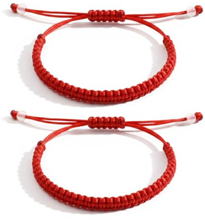 ARYIMYDP 2 Pulseras Tibetanas de Hilo Rojo, Pulsera Amistad Ajustable Hombre Mujer, Pulsera Protección Hecha a Mano para Hermanos Parejas