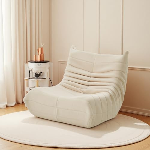 Golvpuff/soffa, golvstol, meditationsstol med ergonomisk design, spisfåtölj, lässtol, meditationsstol för sovrum, vardagsrum, lammull (beige)