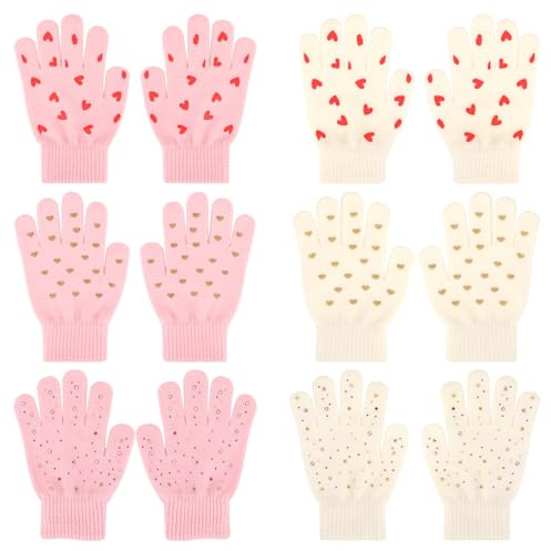 QKURT 6 Paar Kinder Winter Magische Handschuhe, Warme Vollfinger Strickhandschuhe, dehnbare Zauberhandschuhe für Mädchen und Jungen 5-13 Jahren