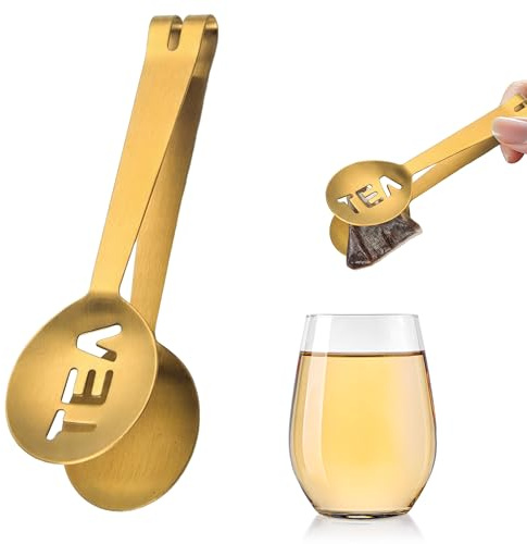 Pinza Tè Multiuso in Acciaio Inox Effetto Ottone | Clip pratica per bustine di tè, zucchero, limone e ghiaccio. Accessorio compatto per cucina e bar.