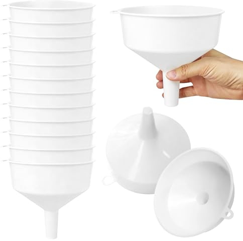 Aramanara 15 Pack 15cm Plastic Funnels, Large Plastic Funnels with Long Spout, Multi-Purpose White Funnels for Filling Essential Oil Laboratory Chemicals