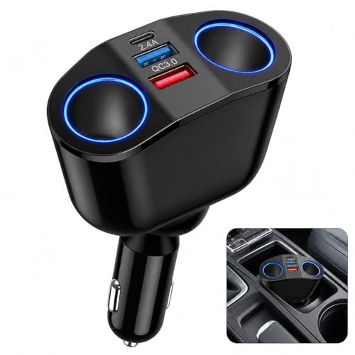 Distribuidor de encendedor de coche – Adaptador de encendedor de cigarrillos con conector USB para coche, multidivisor para encendedor de cigarrillos, accesorios para uso simultáneo