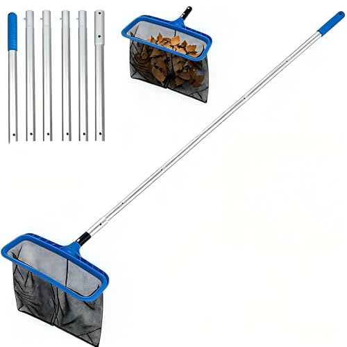 Pool Kescher,Teich Kescher mit 2.1M Verstellbarem Stab,Laubkescher,Poolkescher,Bodenkescher Pool,Poolreinigung Feinmaschig für Schwimmbad,Aquarium,Spa