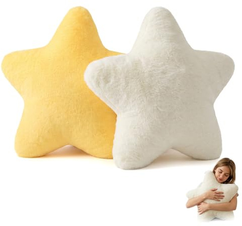 2 Pcs Plush Star Pillow 40x40cm, Washable Soft Fluffy Decorative Throw Sofa