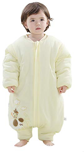 Chilsuessy Baby Schlafsack mit Beinen warm gefüttert Baby schlafanzug Winter abnehmbar Langarm Winterschlafsack mit Fuß für Jungen Mädchen, Gelb/3.5 Tog verdickt, 90/Koerpergroesse 80-90cm