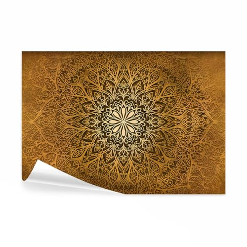 decomonkey - Papier Peint Panoramique Mandala 400x280 cm - Décoration murale – Tapisserie pour chambre salon - Motif figures géométriques motif graphique mandala géométrique orienter fond or
