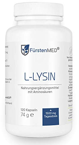 FürstenMED® L-Lysin Kapseln Hochdosiert - 1500mg Pflanzlich fermentiertes L-Lysin pro Tagesdosis - 120 Kapseln, Laborgeprüft, Vegan & Ohne Zusatzstoffe