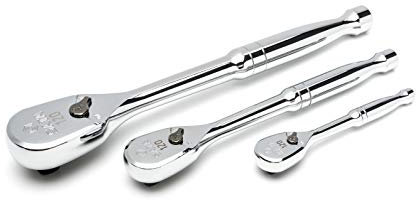 SATA ST13975 Lot De 3 Clés À Cliquet Professionnelles 1/4, 3/8 Et 1/2 120P Avec Interrupteur Marche/Arrêt Et Double Griffe 60 Dents Tête Goutte À Goutte Heavy Duty