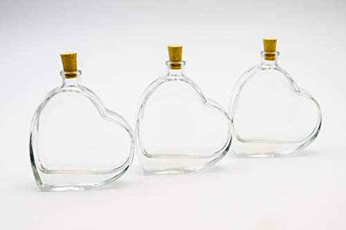 Flaschenbauer - 3x Glasflasche Herz 100 ml - Glasflaschen mit Korken - Herzflaschen aus Glas zum Befüllen, Geschenkidee für Hochzeit, Valentinstag & Geburtstag, Deko Flaschen, kleine Schnapsflaschen