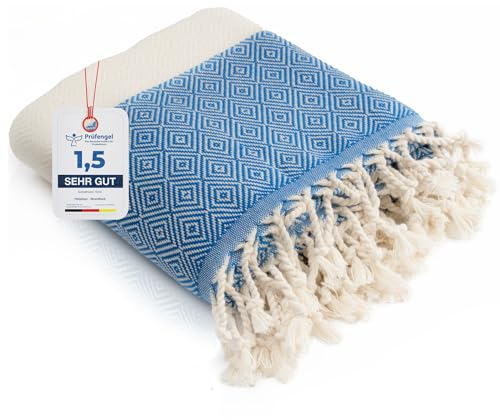 HolyDays® Strandtuch XXL 100x180cm aus 100% Baumwolle Oeko-TEX® | Hamamtuch | Badetuch | Saunatuch | Peshtemal | Fouta | Picknickdecke | groß | saugstark | extra leicht | Damen | Herren (Dunkelblau)