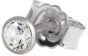 NKlaus Ohrstecker 585 14 Karat; Zirkonia Weiß, 3,0mm Gold Ohrring, 1 Stück
