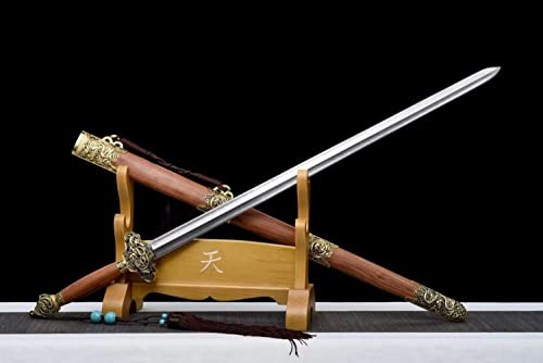 Lin creative Nine Dragons Sword,Hand Forged Damascus Steel Blades,Golden Yellow Alloy Fittings,Tai chi jian, 39inch