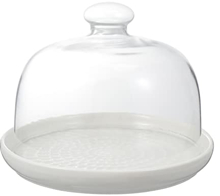 YARNOW Kuchenplatte mit Kuppel Deckel Keramik Kuchenplatte mit Glasabdeckung Rundes Kuchen- Servingplatte mit Deckel für Cupcake- Dessert (6 Zoll/ ?) Tortenplatte Keramik