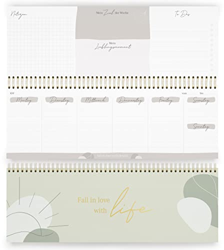KIND OF HAZEL® Wochenplaner I Wunderschöner Tischkalender Quer mit To Do Listen und Notizen I hochwertiger Stehkalender undatiert mit Goldfolienprägung