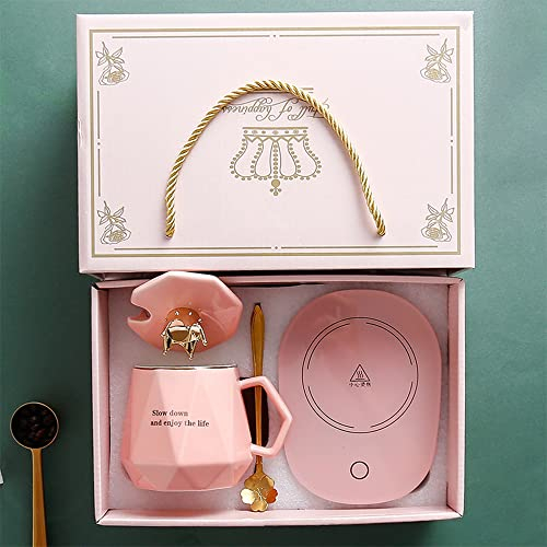 CGHWBEA Coffee Warmer for Desk,with Mug Set. Cup Warmer Tea Warmer, Electric Beverage Warmer, Drink Warmer for Cocoa, Tea, Milk (Pink), LUMAN03