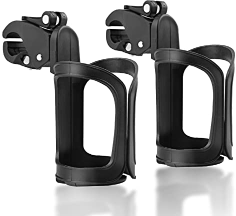 Gvolatee 2 Pack Flaschenhalter, 360 Grad Rotation Einstellbare Getränkehalter Kinderwagen, Leicht Trinkflaschenhalter Ohne Schrauben, für Fahrrad, Mountainbikes, Rennrad, Rollstuhl (Schwarz)