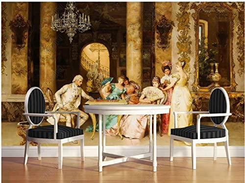 TANYANG Papier Peint Photo Personnalisé 3 D Mural Palais Peinture À L'Huile Beautés Jouant Aux Échecs Décor À La Maison Salon Papier Peint Pour Murs 3D 150Cm(W)×105Cm(H)