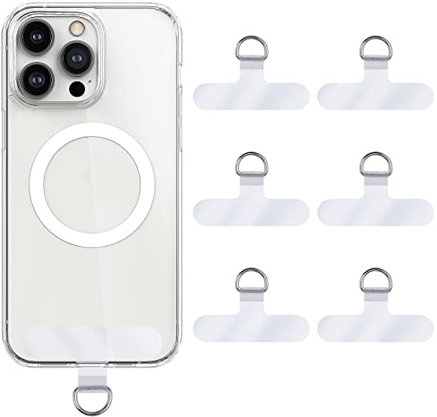 TIESOME Patch pad per cordino del telefono, 6 pezzi, connettore universale con anello in metallo, per sicurezza cellulari, protezione dalle cadute (trasparente)