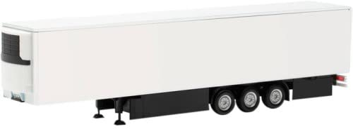 Herpa Truck Model 15 Metre Refrigerated Box Trailer with Pallet Box and Rear Side Trim, White, Miniature Scale 1:87, Collectable, Made in Germany, Plastic