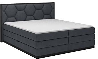 DomiMeble Boxspringbett “Galia” Doppelbett aus echter Eiche, mit Zwei Einstreubehältern, 3-lagige Matratze, EIN Bett mit Einer Liegefläche von 140 x 200 cm (Jaśmine 96)