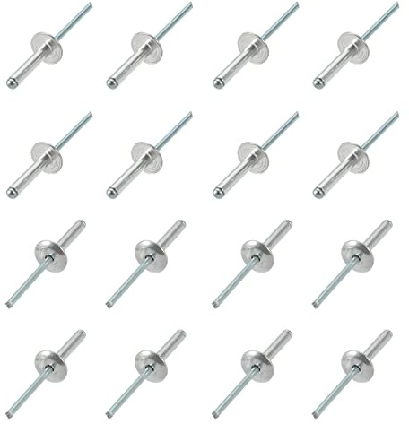 QUARKZMAN 20Pcs 4mm x 20mm Blindnieten Aluminium Niet für Metall Silberton | Offenes Ende, Großer Flansch, und Kunststoff, und Leder