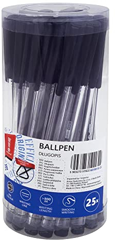 memobe Kontorspennor – kulspetspenna hög kvalitet – ergonomisk kuli – anteckningar för skola kontor hemma lämplig – kontorsmaterial kulipenna – penna linjebredd 1 mm – svart – 25 stycken
