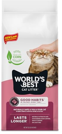 WORLD'S BEST CAT LITTER Good Habits Cat Attract Litter | Natural Plant-Based Attractant | Multicat Flushable Corn Litter | Unscented Odor Control | Low Tracking & Lightweight | Made in USA 32lb Bag