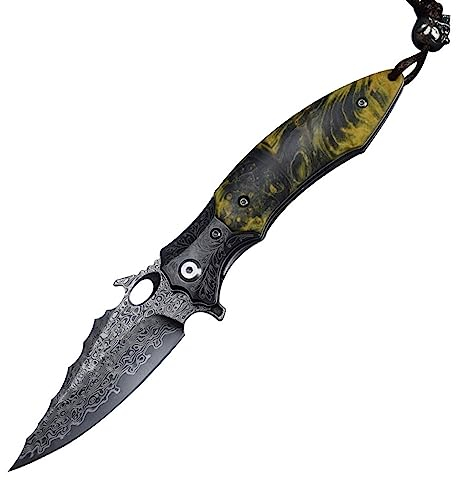 TABKER Klappmesser einhandmesser Holzgriff Klappmesser Outdoor Messer Holzgriff Einhandmesser Taschenmesser mit Clip Outdoor Survival Messer für Camping