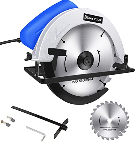 Sierra circular eléctrica profesional, 1500 W, 5000U, sierra circular con riel guía, profundidad de corte máx. 55 mm, incluye hoja de sierra circular, interruptor de seguridad para cortar madera,