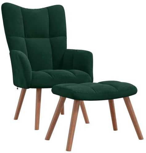 vidaXL Relaxfåtölj med pall fåtölj, TV-fåtölj, stoppad stol, relaxstol, loungefåtölj, armfåtölj, mörkgrön sammet