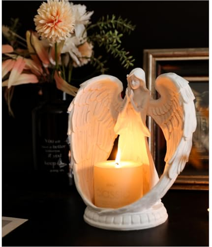 Daity Bougeoir en forme d'ange - Décoration pour salon et chambre à coucher - Décoration de Noël - Blanc