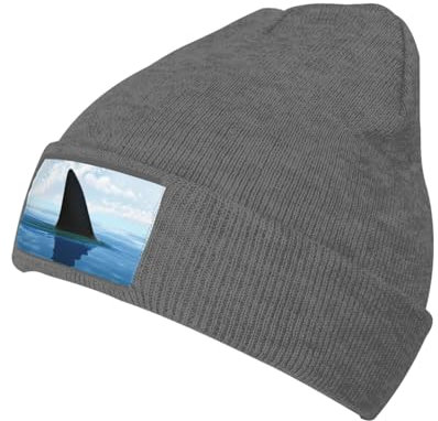 Jadery Blue Fish Beanie Mütze Warm Knit Skull Hat Thermo für Damen und Herren Schwarz, Deep Heather, One size