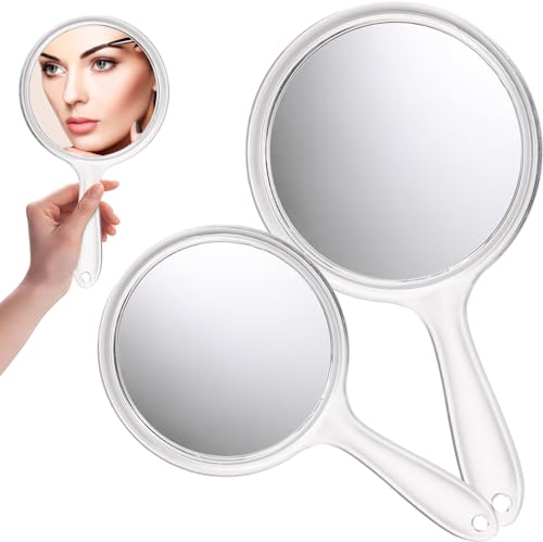 2 Stück Handspiegel mit Griff, Ø 12.5 cm und 9.9 cm Handspiegel, Friseure Rasierspiegel Kosmetikspiegel, Reise Kleiner Handspiegel Handspiegel mit Vergrößerung für Handheld, Salon Friseur-Spiegel