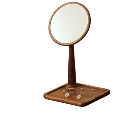GLigeT Schminkspiegel Schlichter Schminkspiegel aus Holz mit Tablett, Schminkspiegel aus Walnussholz, Schreibtisch-Standspiegel, Geschenk for Frauen Kosmetikspiegel für den Haushalt