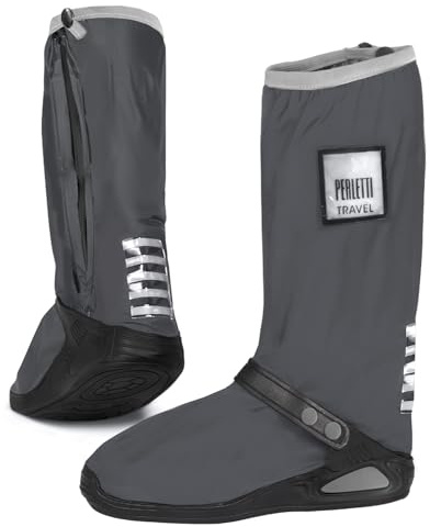 PERLETTI Copriscarpe Impermeabili Nuovo Modello Rinforzato per Moto e Montagna - Copri Scarpe Resistenti Riutilizzabili Antiscivolo Catarifrangenti - Galosce Anti Pioggia Fango (L (43/45), Grigio)